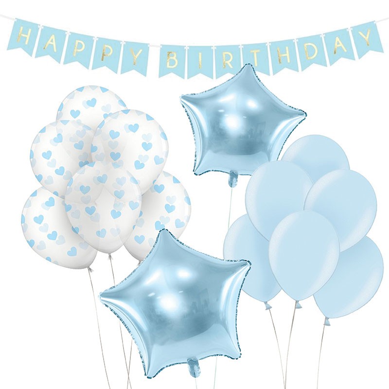 Zestaw balonów na urodziny niebieski błękitny